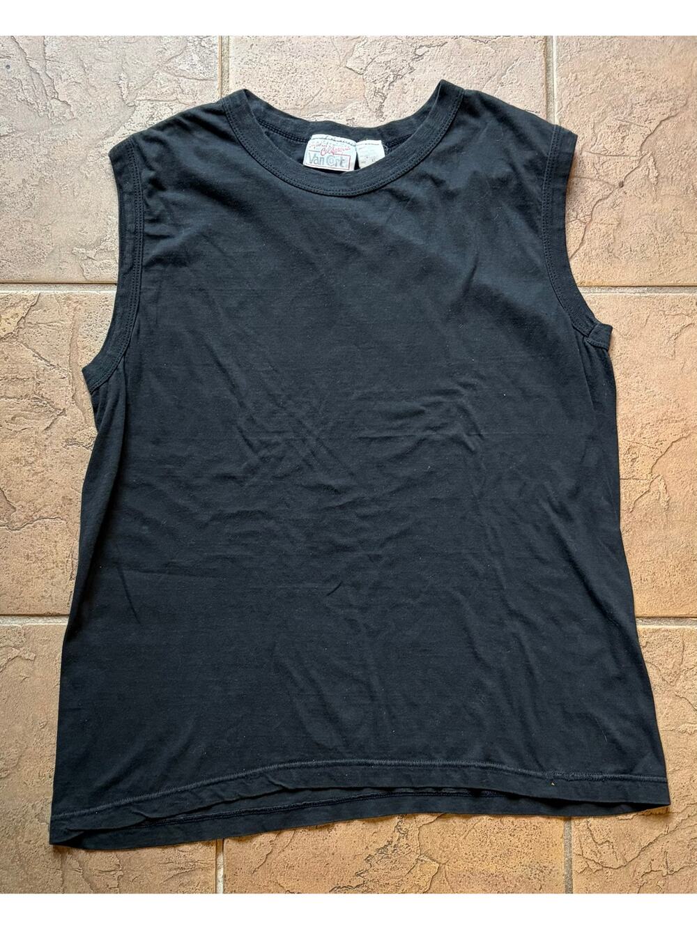 Vintage Van Cort Muscle Tank Top XL Black Blank Sleeveless USA Made 80s-90s